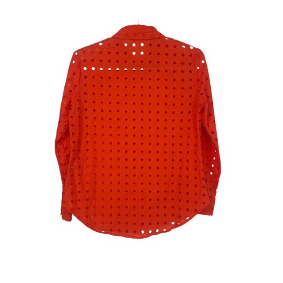 🍊 Adiva Orange Eyelet Button Down Blouse Embroidered Cutout S 🍊 - Picture 3 of 8